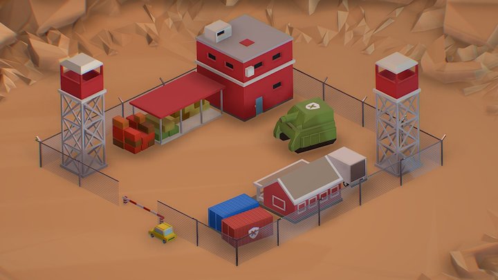 Low Poly Military Base 3D Model
