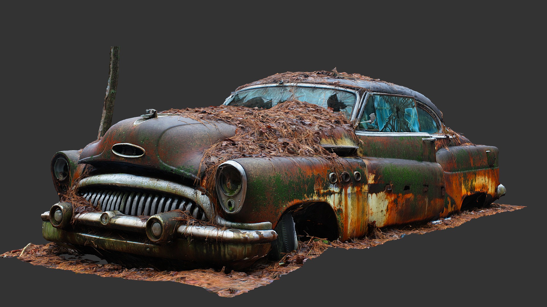 3D model Buick Eight (Raw Scan) (400th Model) - This is a 3D model of the Buick Eight (Raw Scan) (400th Model). The 3D model is about a rusted out car with a rusted front end.