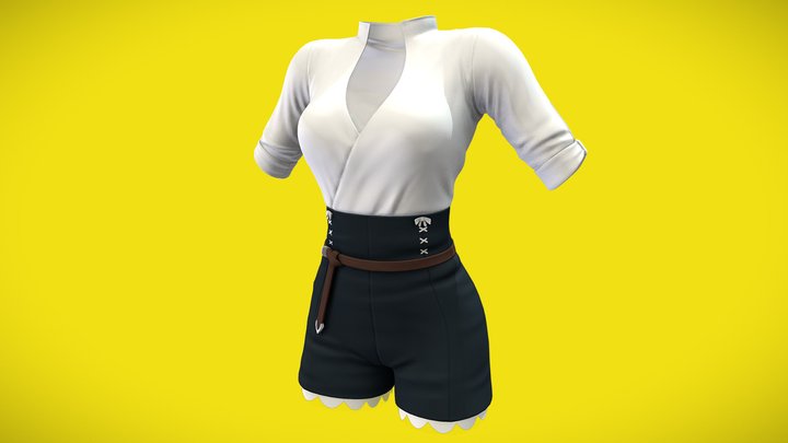 Female High Waist Shorts And Shirt Outfit 3D Model