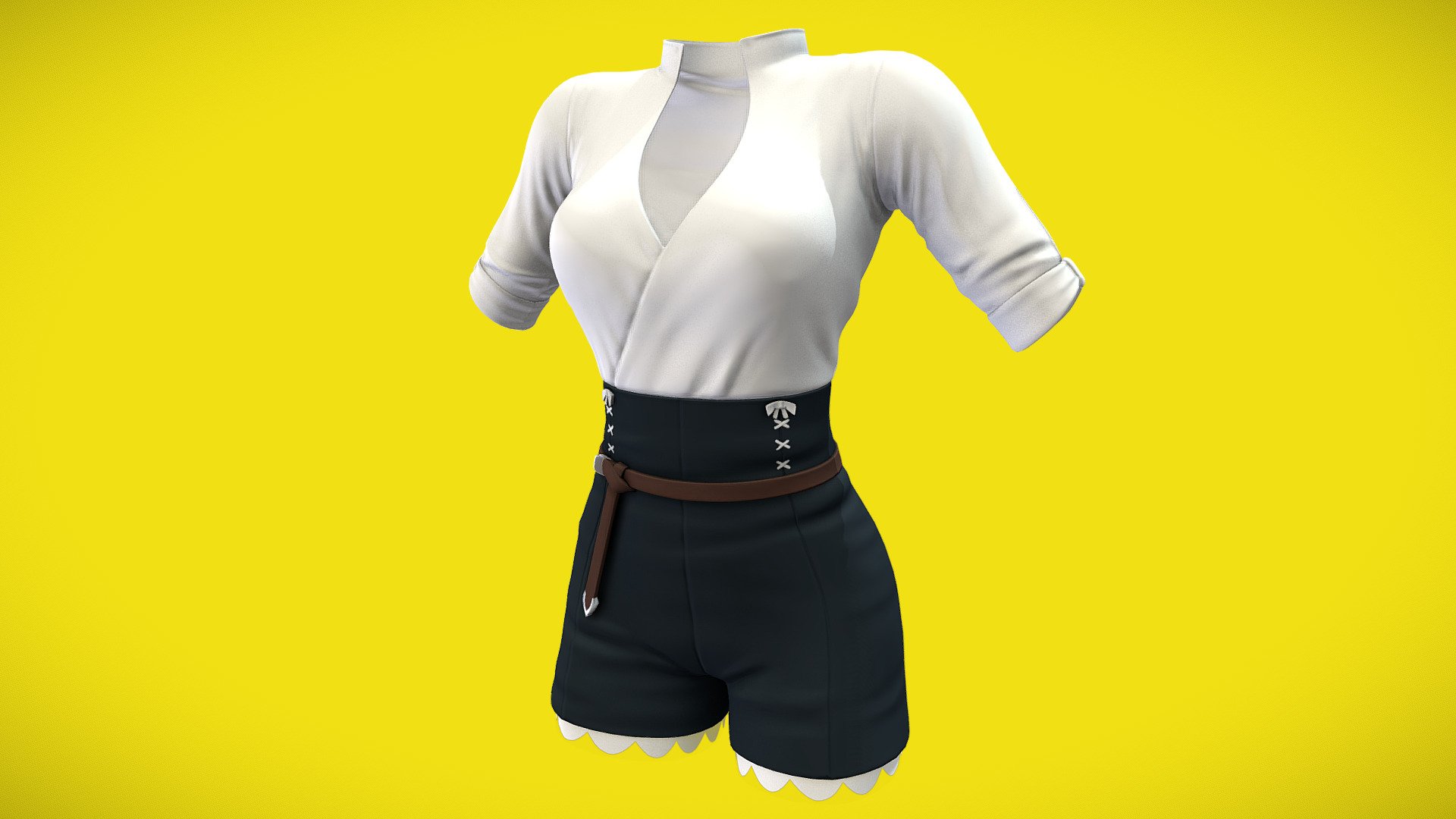female-high-waist-shorts-and-shirt-outfit-buy-royalty-free-3d-model