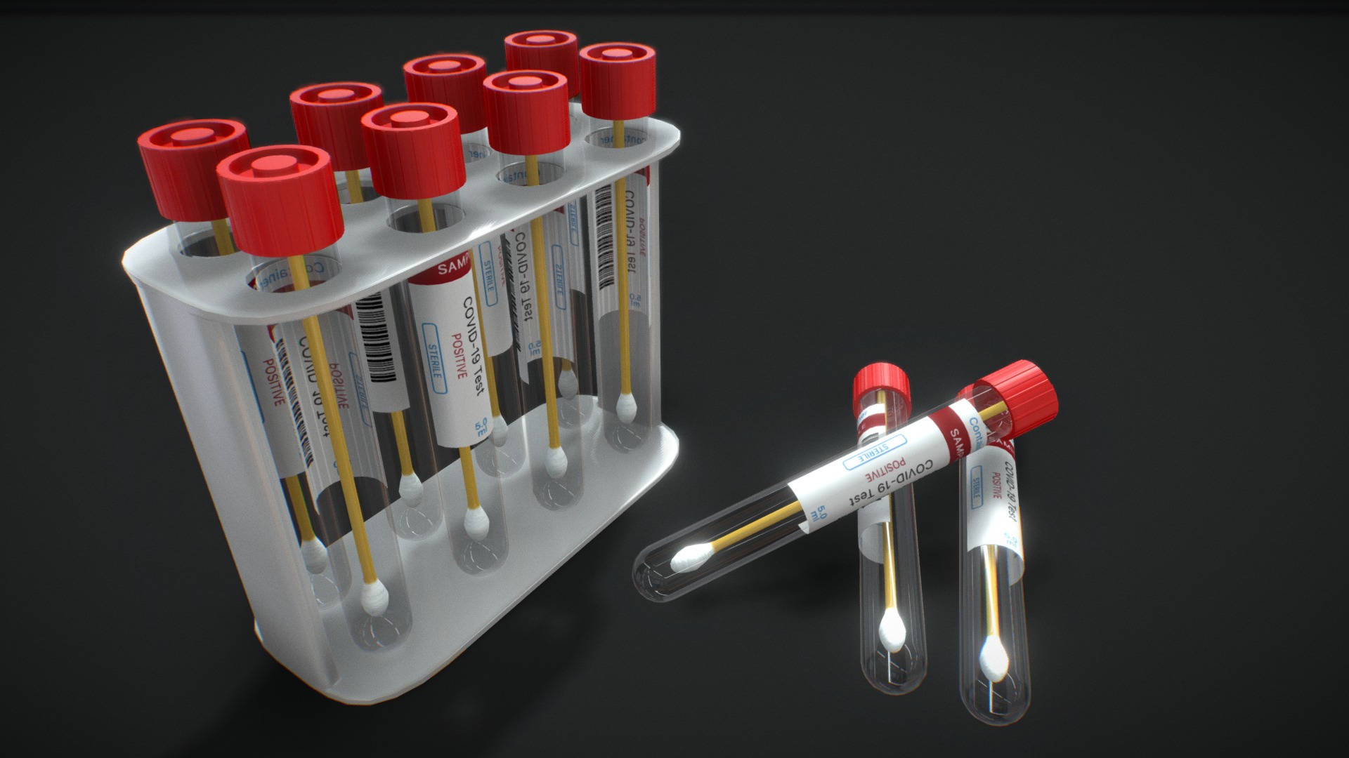 3D model Lab Testing Kit Tubes for Covid-19 SARS-COV-2 - This is a 3D model of the Lab Testing Kit Tubes for Covid-19 SARS-COV-2. The 3D model is about a group of different colored tubes.