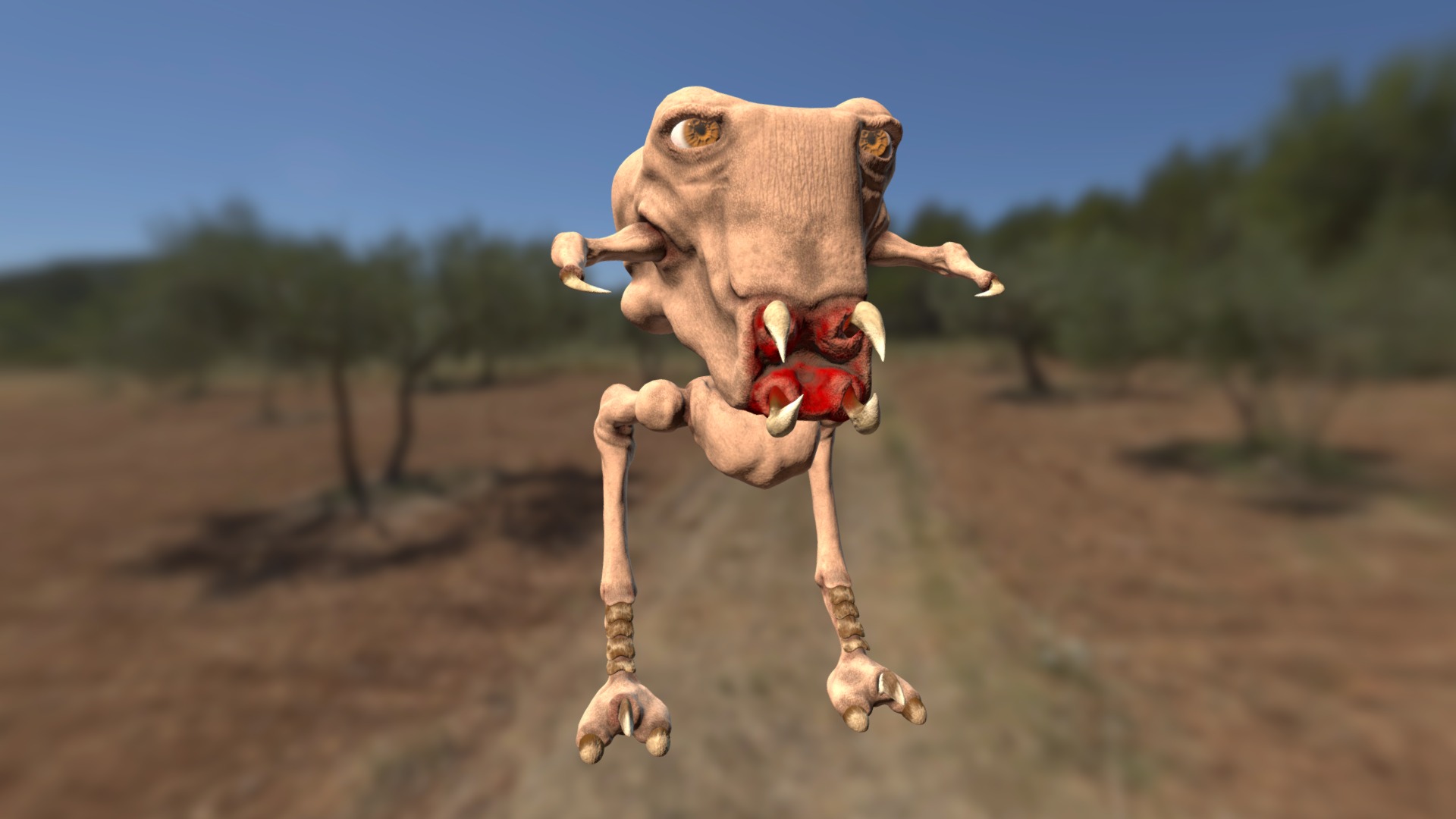 3D model AS TS Awful Monster Skeleton - This is a 3D model of the AS TS Awful Monster Skeleton. The 3D model is about a dinosaur running on a dirt road.