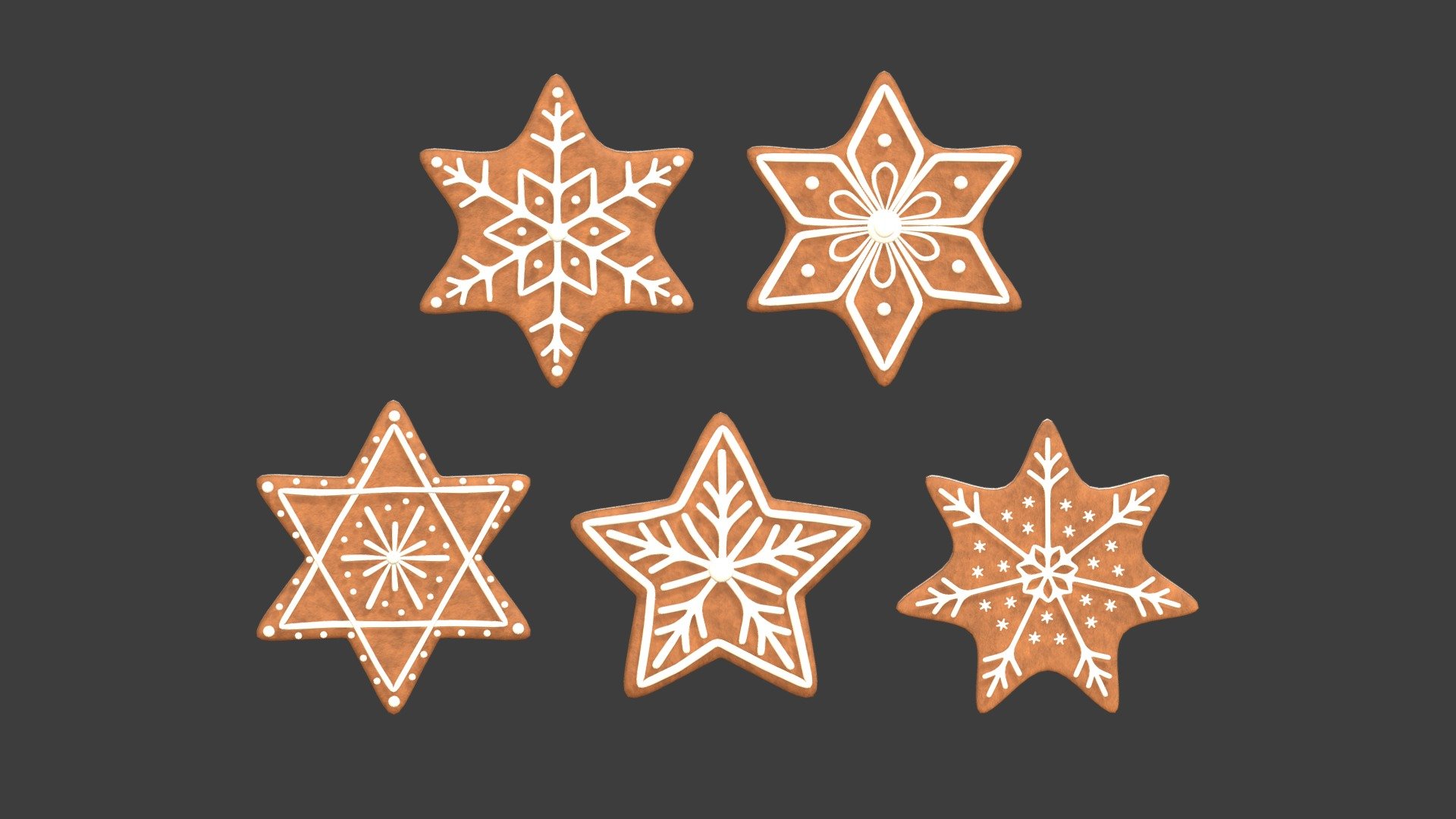 Gingerbread Christmas Cookie 7 - Snowflake - Buy Royalty Free 3D model ...