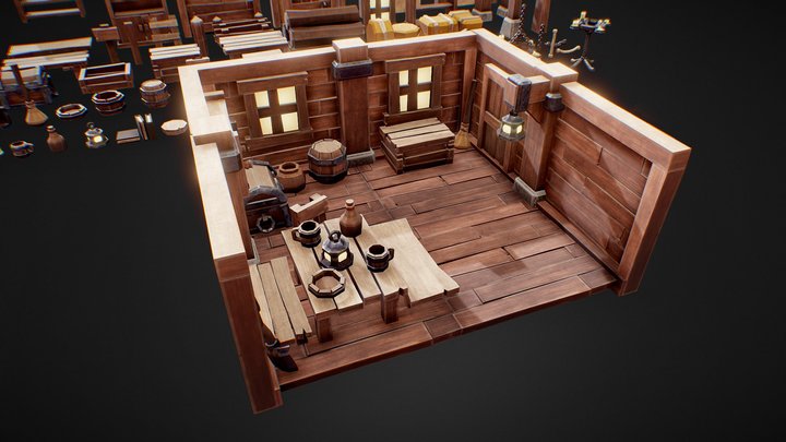 Lowpoly : Tavern and Props 3D Model