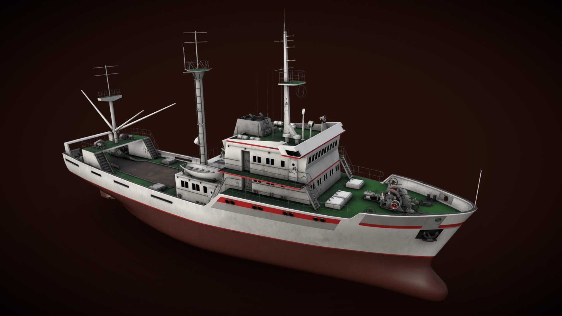3D model Fishing vessel - This is a 3D model of the Fishing vessel. The 3D model is about a ship with a large antenna.