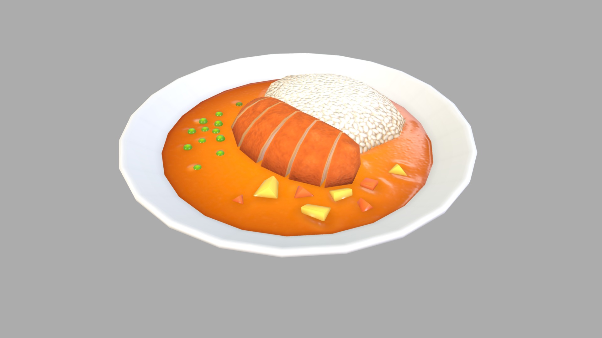 3D model Curry and rice - This is a 3D model of the Curry and rice. The 3D model is about a plate of food.
