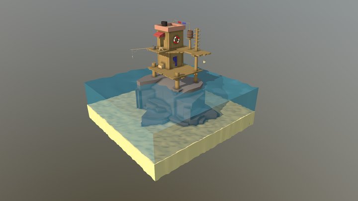 Low Poly Fisherman Post 3D Model