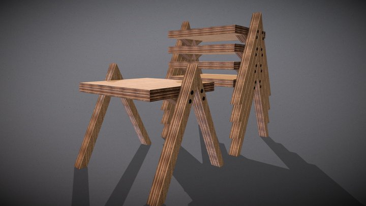 Stackable Plywood Stool 3D Model