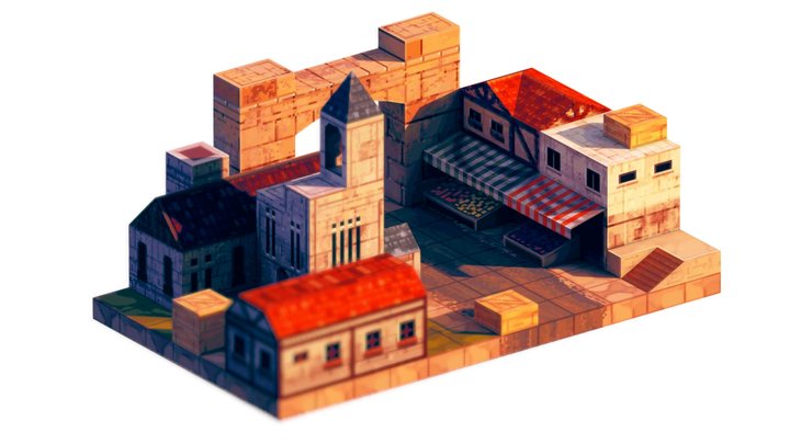 Blocky Town 3D Model