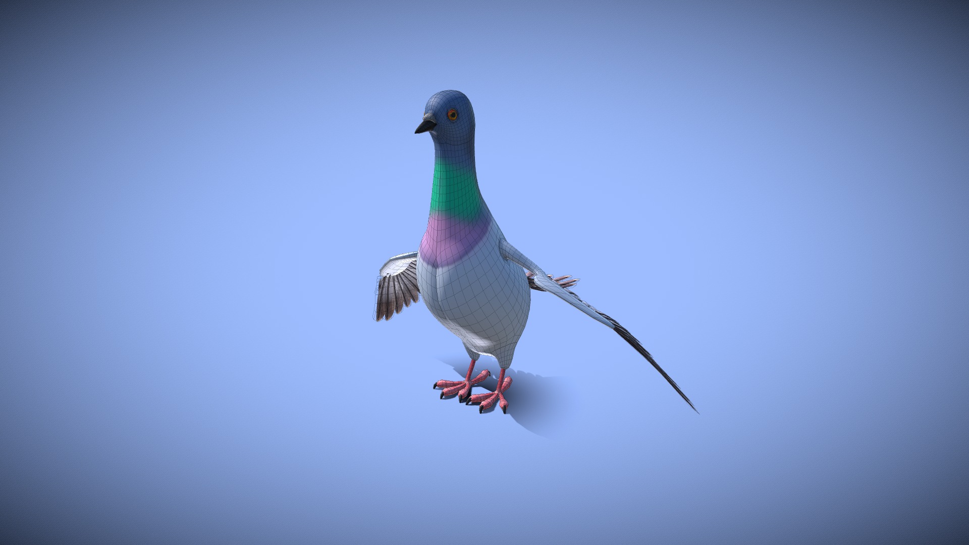 3D model Pigeon with feather system – Cartoon style - This is a 3D model of the Pigeon with feather system - Cartoon style. The 3D model is about a bird with a colorful head.