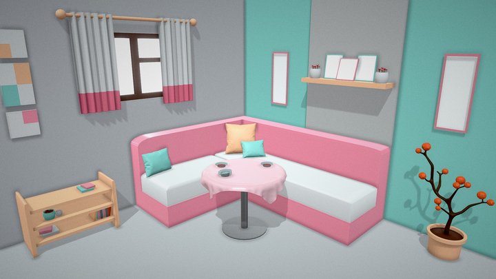 3D - Low Poly Cute Dining Room 3D Model