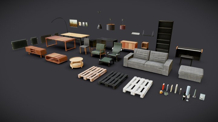 Modern Furniture Living Room - ArchViz Interior 3D Model