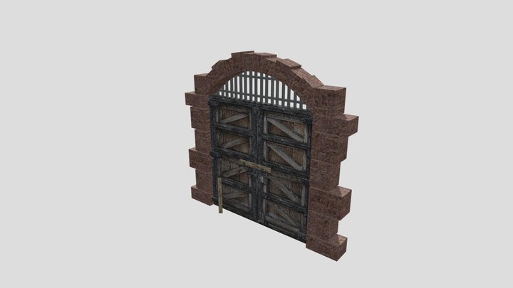 Back side Stone+Arch+Barn+Door 3D Model