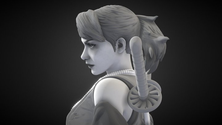 Samurai Woman - Katana Girl (Blood Moon Warrior) 3D Model