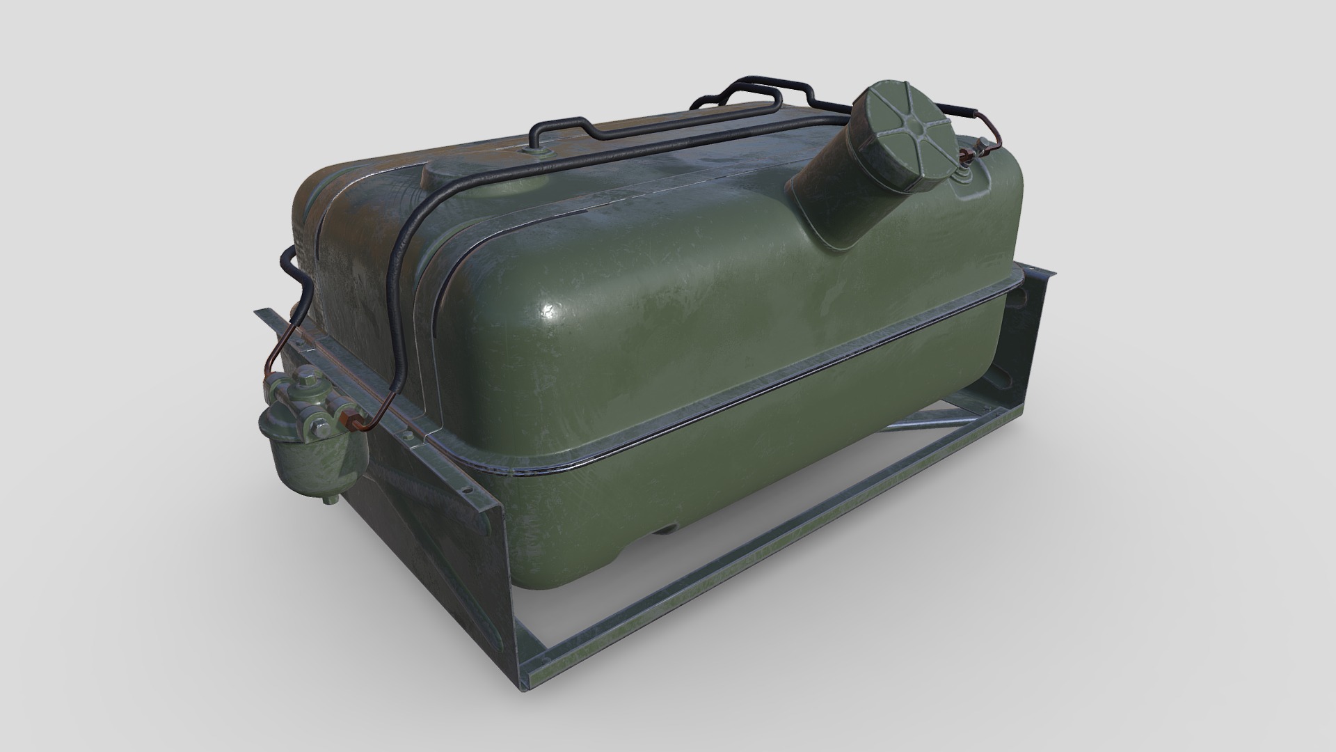 3D model ZIL 157 Fuel tank_Almost new - This is a 3D model of the ZIL 157 Fuel tank_Almost new. The 3D model is about a green suitcase with a handle.