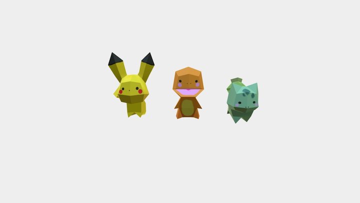 Pikachu, Bulbasaur and Charmander 3D Model