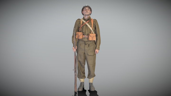 French infantryman character with gun 281 3D Model