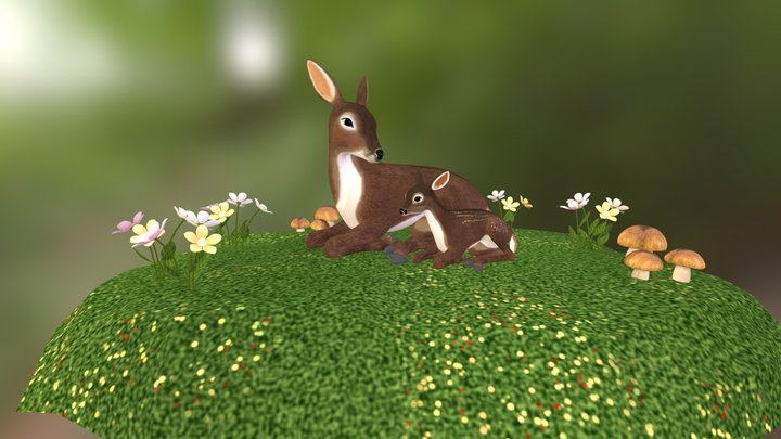 Deer and Fawn 3D Model