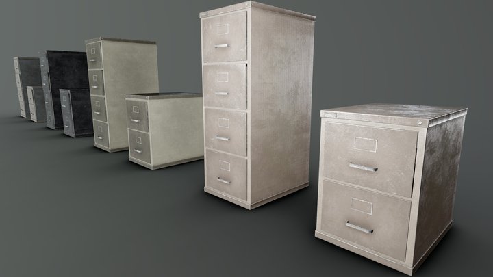 Metal Filing Cabinet Bundle 3D Model