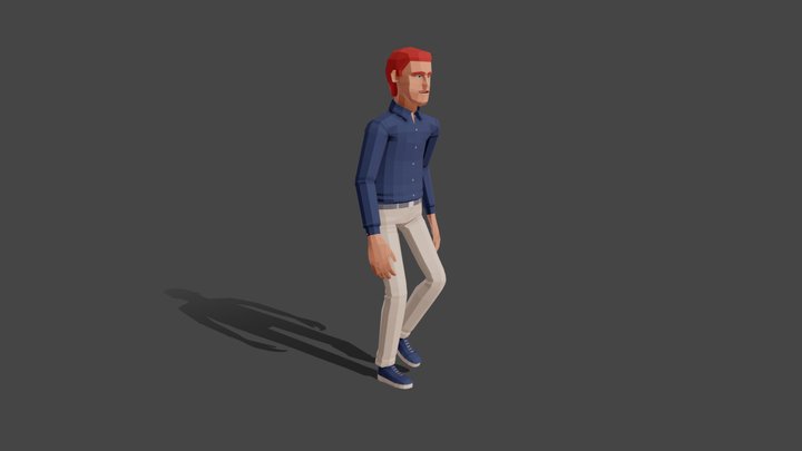 Low poly ordinary man in shirt and pants 3D Model