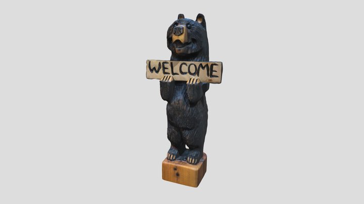 A carved bear figurine holding a WELCOME sign熊雕像 – Kostenloses 3D-Modell STL
