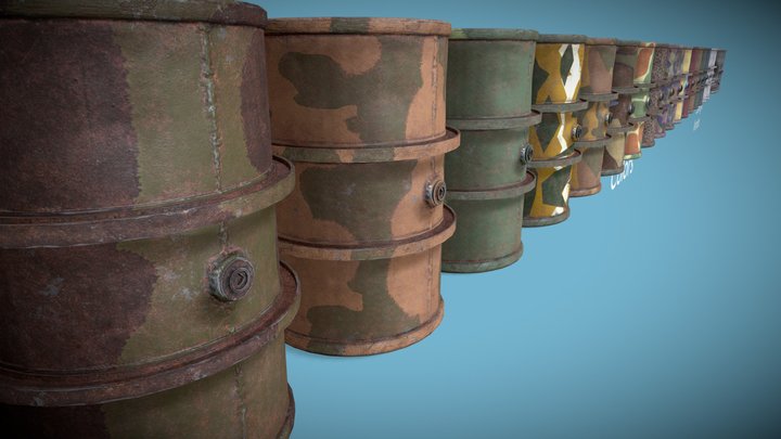 Generic World War 2 European Style Oil Drums 3D Model