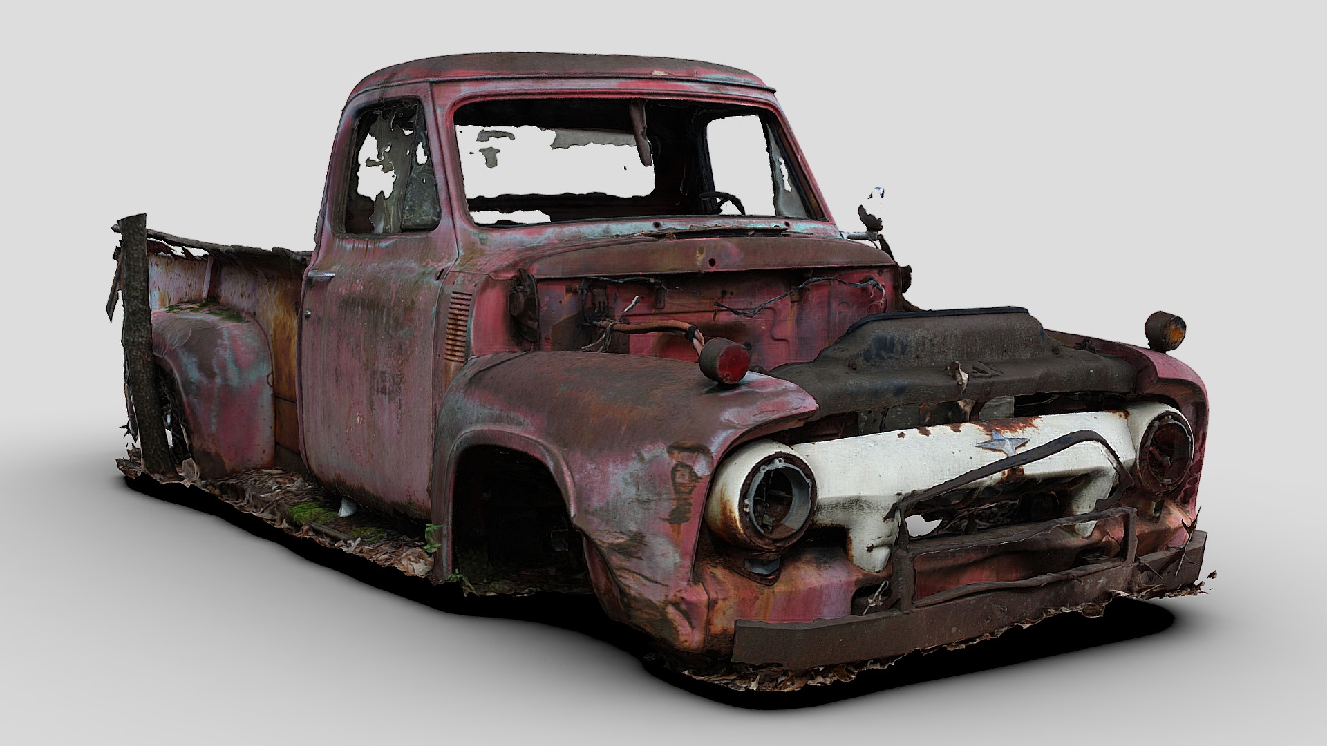 3D model Wrecked Fire Chief’s Truck (Raw Scan) - This is a 3D model of the Wrecked Fire Chief's Truck (Raw Scan). The 3D model is about a red car with a dent in the front.