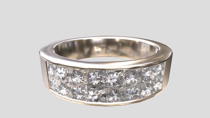 3D Showcase Of A Real 18K Gold Diamond Ring 3D Model