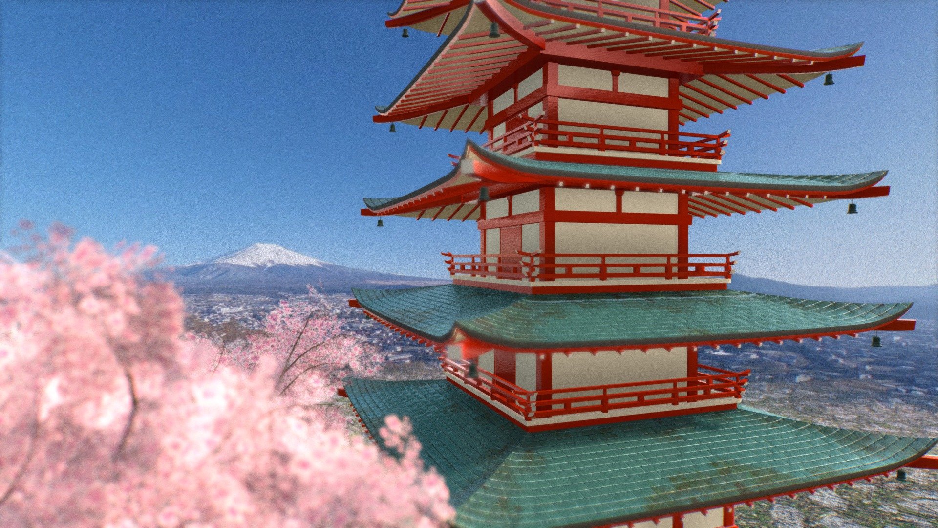 Building Blocks - Japanese Landmark 3D Model - Mt Chureito Pagoda