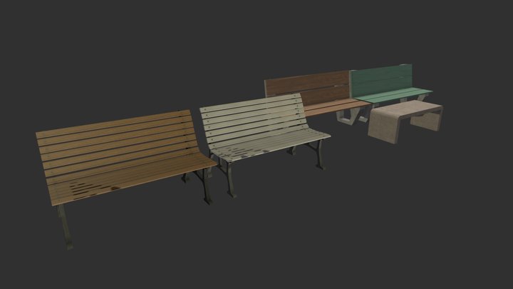PSX Low Poly Bench Pack 3D Model