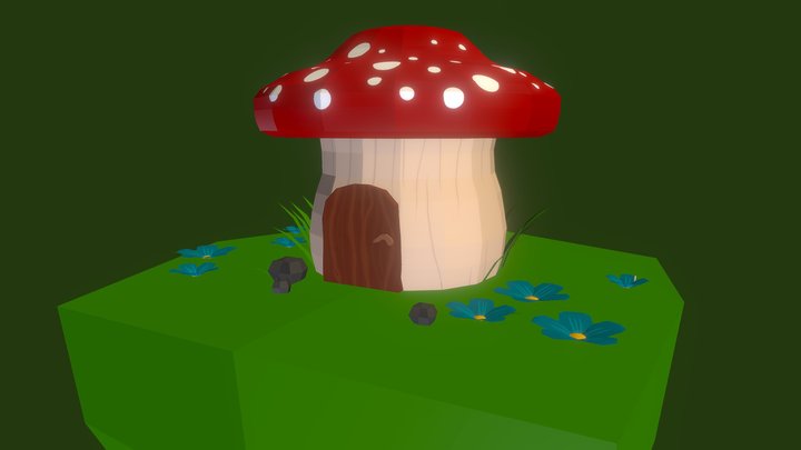 Low Poly Mushroom Diorama 3D Model