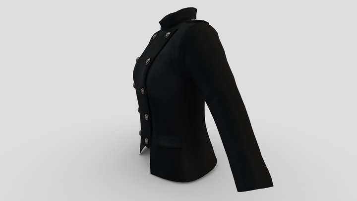 Double Breasted Standing Collar Female Blazer 3D Model