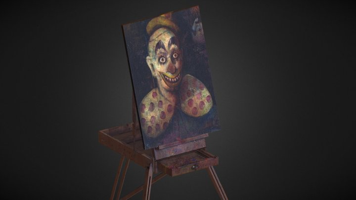 Crazy Clown Canvas and easel - Game asset 3D Model