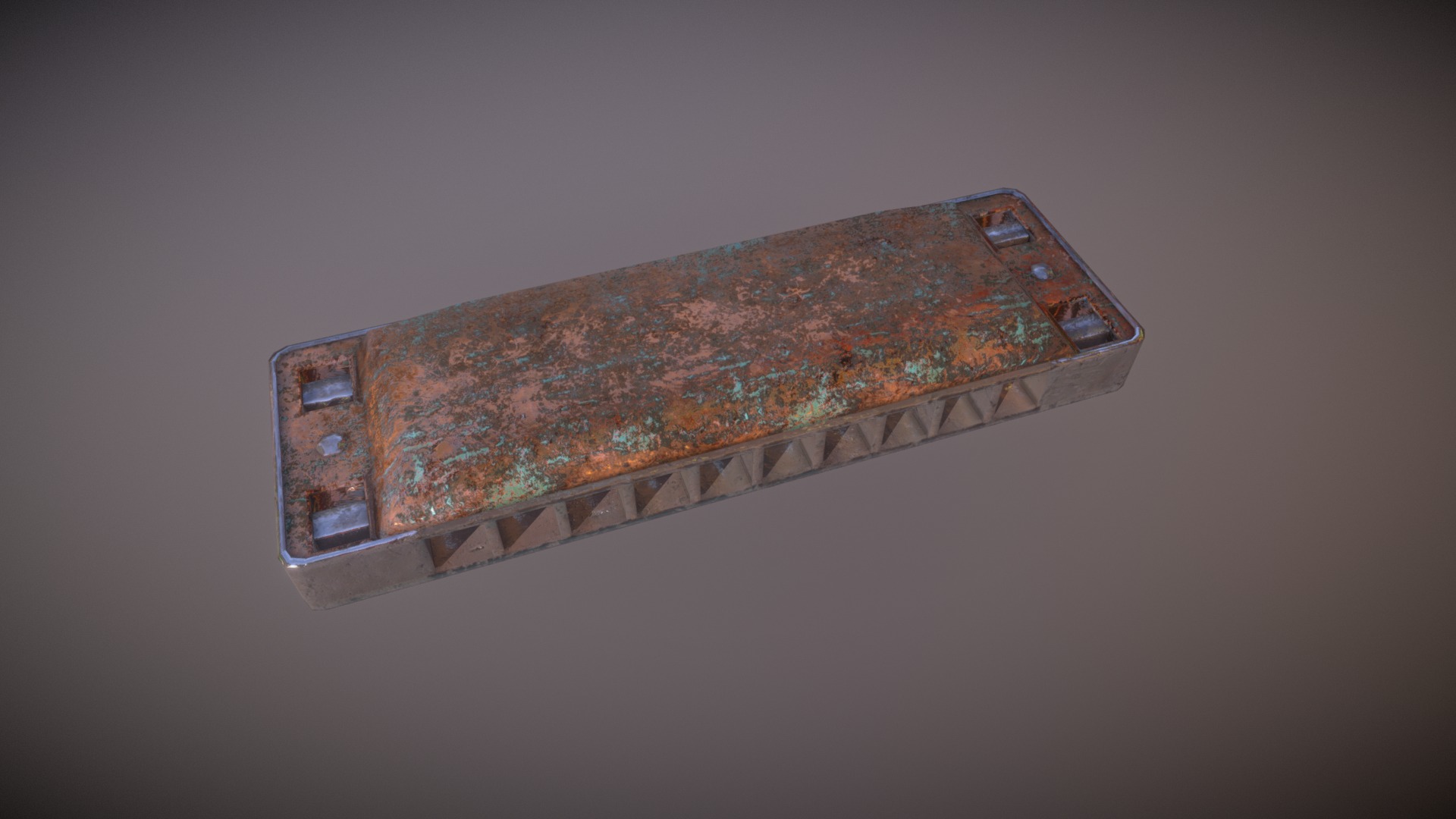 3D model Game Ready Harmonica Dirty Rusty Low Poly - This is a 3D model of the Game Ready Harmonica Dirty Rusty Low Poly. The 3D model is about a metal piece of electronic equipment.