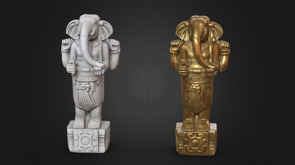 Standing Ganesha Statue Stone and Gold