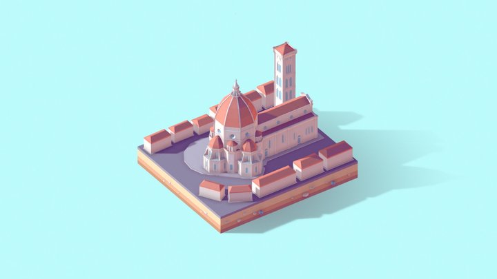 Cartoon Lowpoly Florence Cathedral Landmark 3D Model