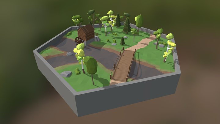 Hex_LowPoly Watermill 3D Model