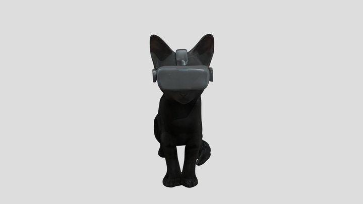 sitting cute kitten in virtual reality headset 3D Model
