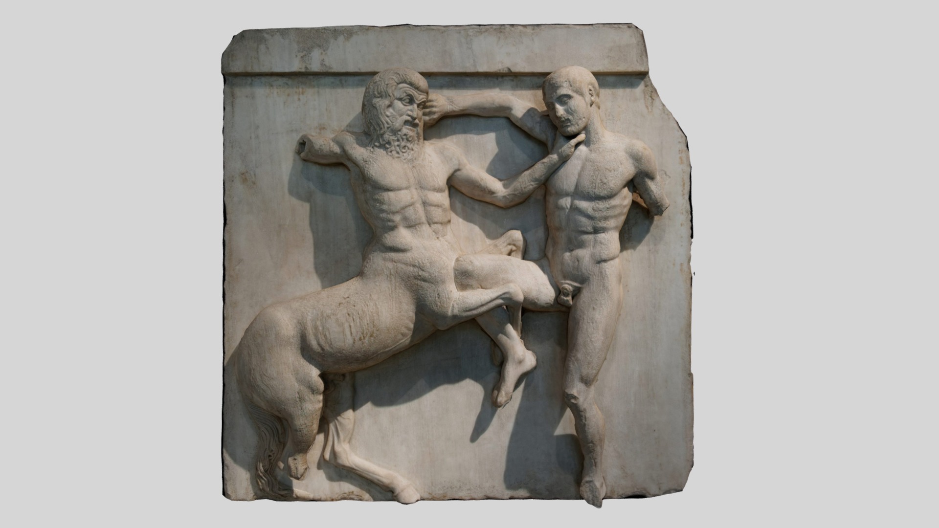 3D model Scan of The Battle between Centaurs and Lapiths - This is a 3D model of the Scan of The Battle between Centaurs and Lapiths. The 3D model is about a stone sculpture of a man and a woman.