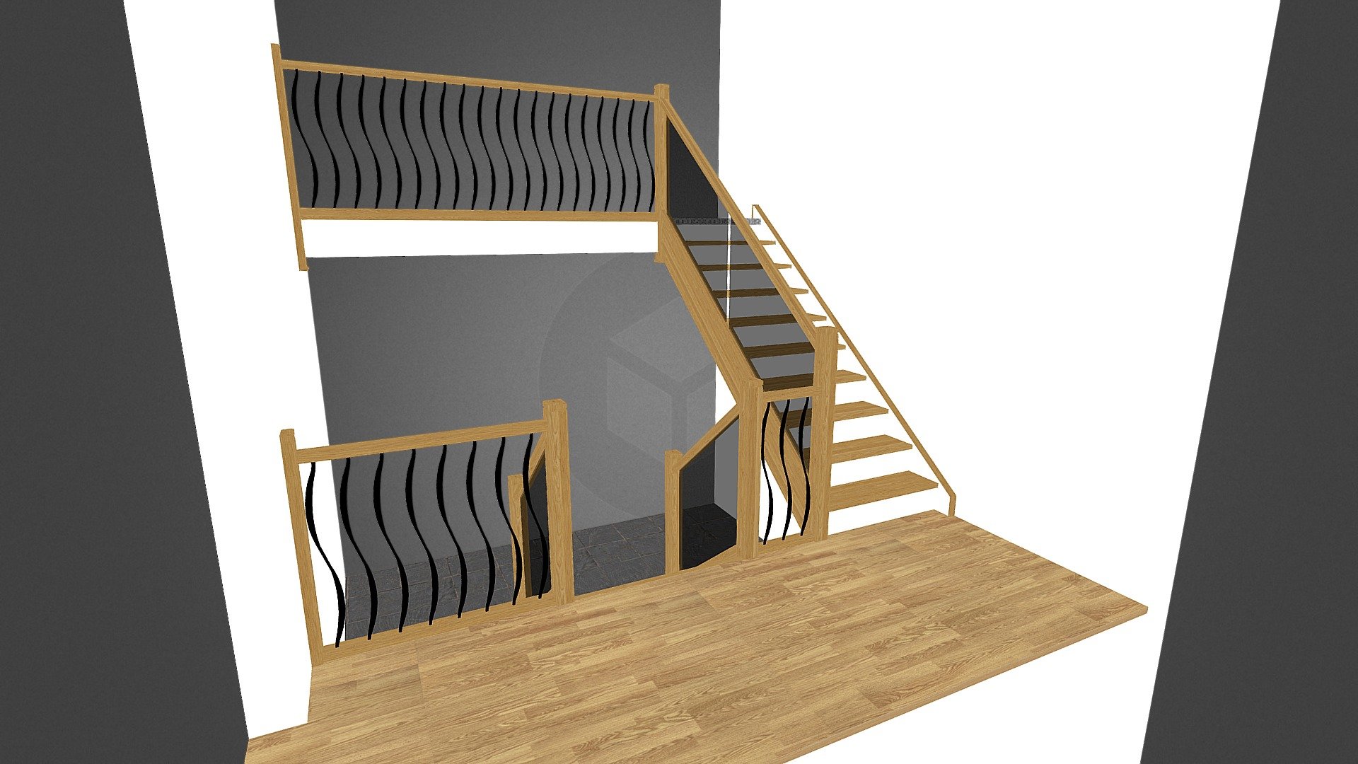 Grey glass with wrought iron spindles