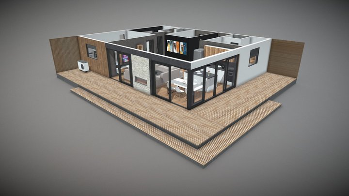 Bungalow met warmtepomp-installatie 3D Model