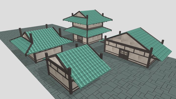 Japanese Buildings Scene 3D Model