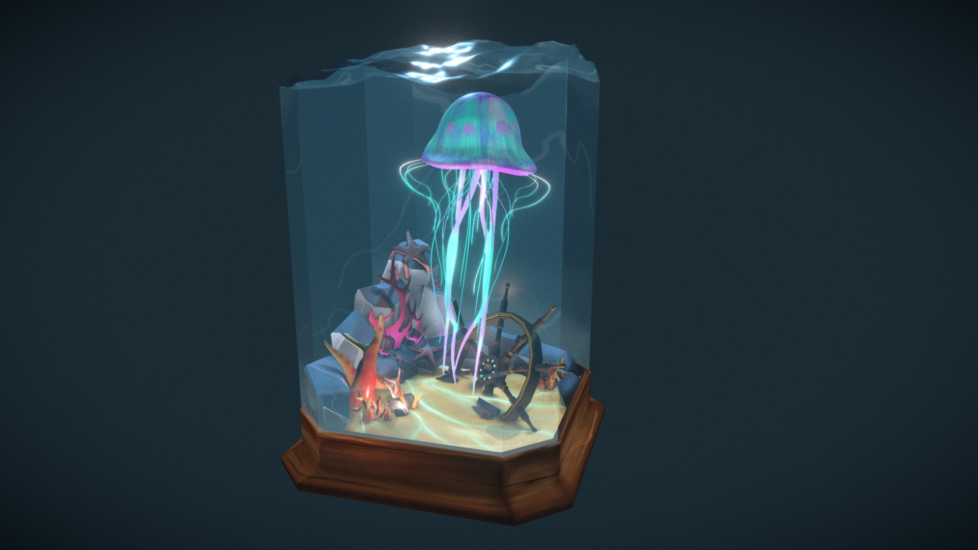 3D model Jellyfish Diorama - This is a 3D model of the Jellyfish Diorama. The 3D model is about a display of a glass display.