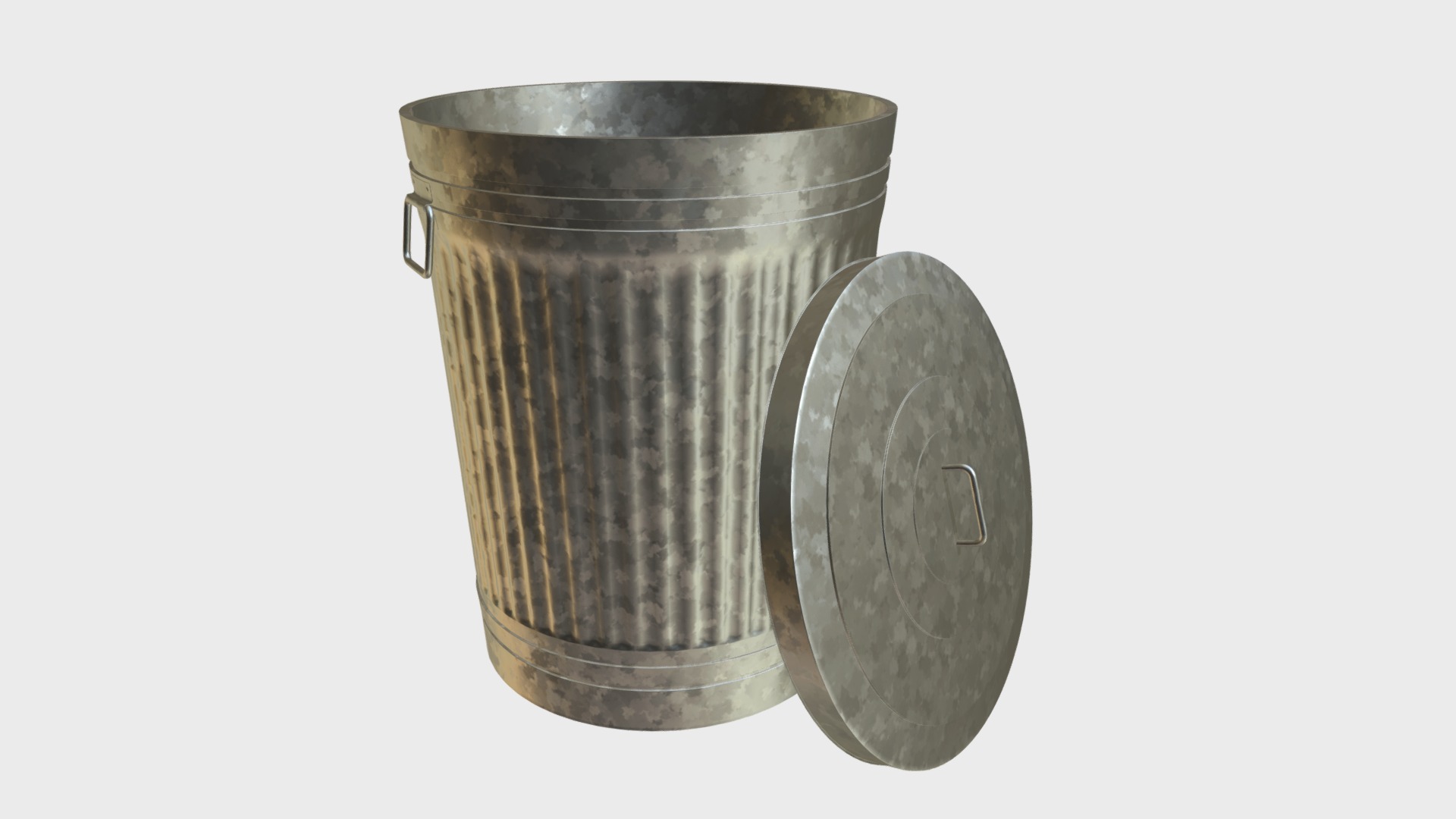 3D model Metallic trash can with lid - This is a 3D model of the Metallic trash can with lid. The 3D model is about a metal can with a handle.