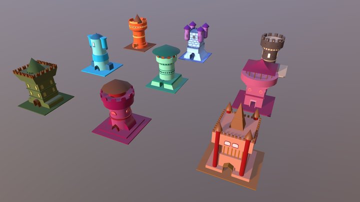 Fantasy Defence Tower Pack - Low Poly 3D Model