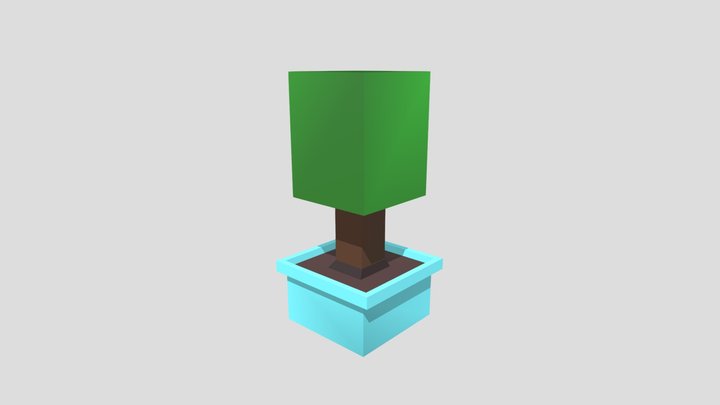 Green plant with blue pot 3D Model