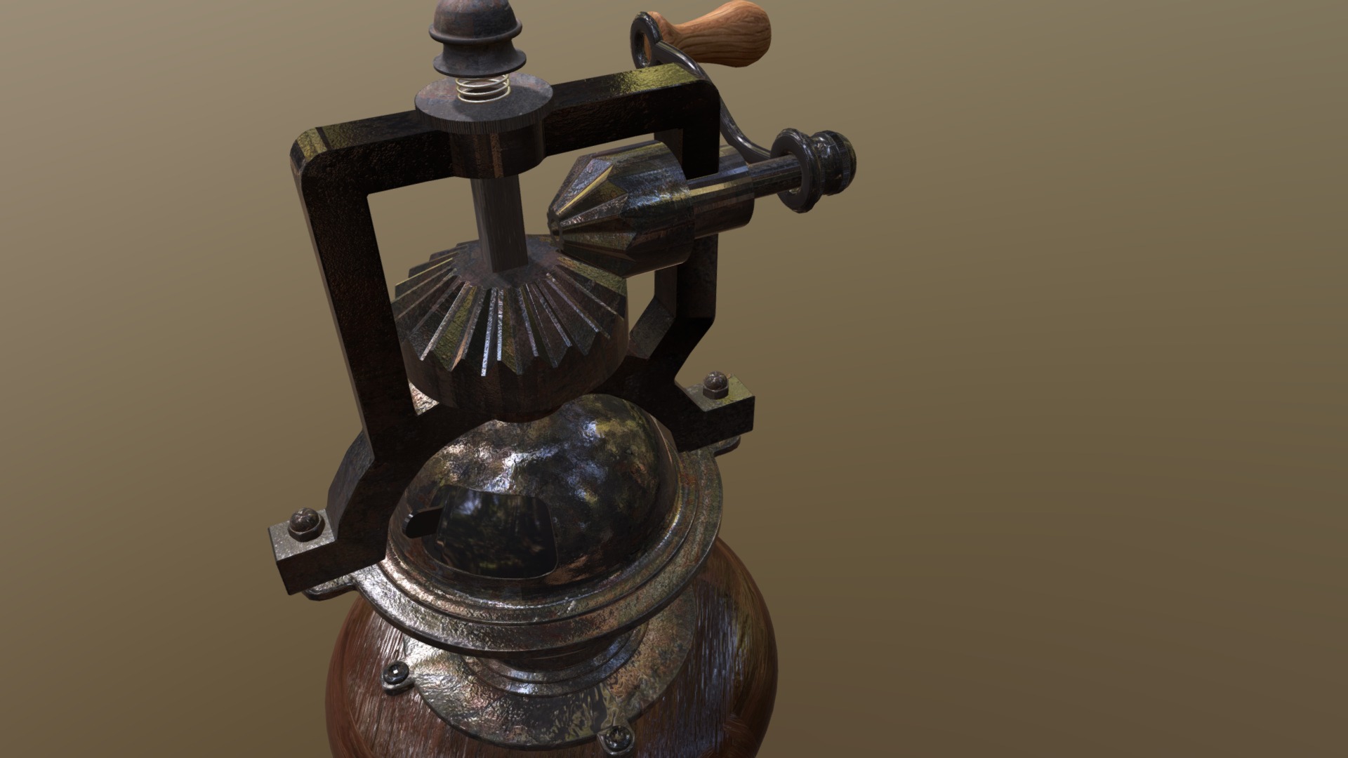 3D model Pepper Mill - This is a 3D model of the Pepper Mill. The 3D model is about a mechanical device with a metal part.