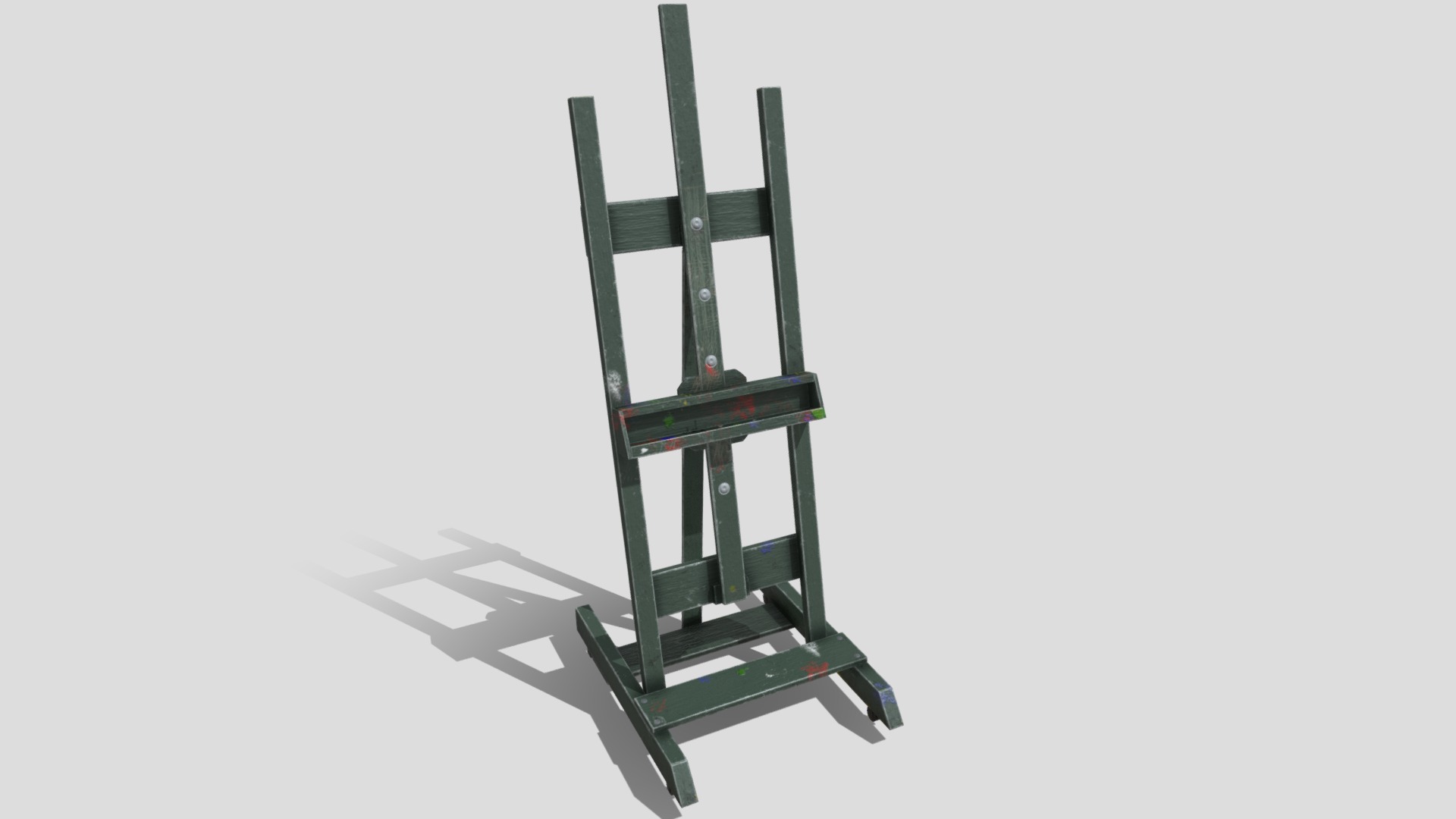 3D model Easel for Painting – used w/ paint and wear - This is a 3D model of the Easel for Painting - used w/ paint and wear. The 3D model is about a metal object with a handle.