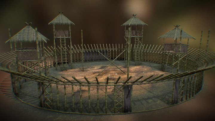 Asian Bamboo Fighting Arena 3D Model
