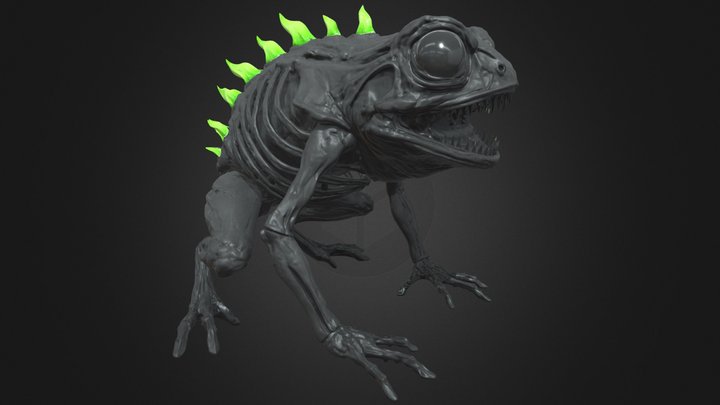 Boney Black Frog Monster with Glowing Spikes